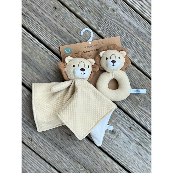 Dream Gro Tan Lion Security Blanket Baby Lovey Rattle Gift Set Unisex New - Picture 2 of 5